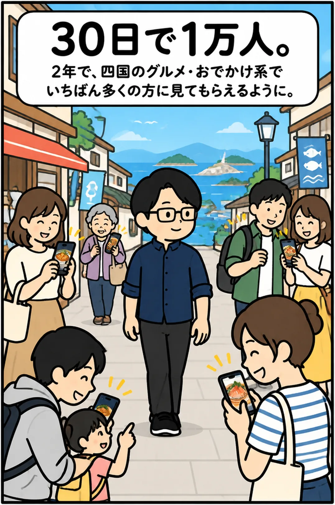 30日で1万人。2年で、四国のグルメ・おでかけ系でいちばん多くの方に見てもらえるように。